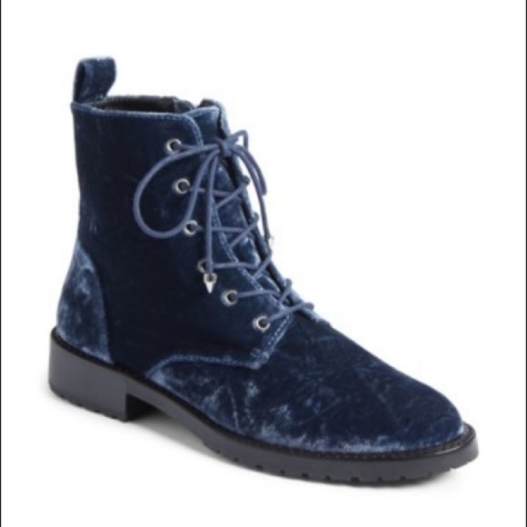 SOLD Rebecca Minkoff Blue Velvet Combat Boots - Picture 4 of 12